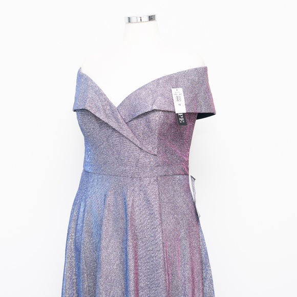 Xscape Evenings - Glitter Off the Shoulder Gown - Picture 7 of 14